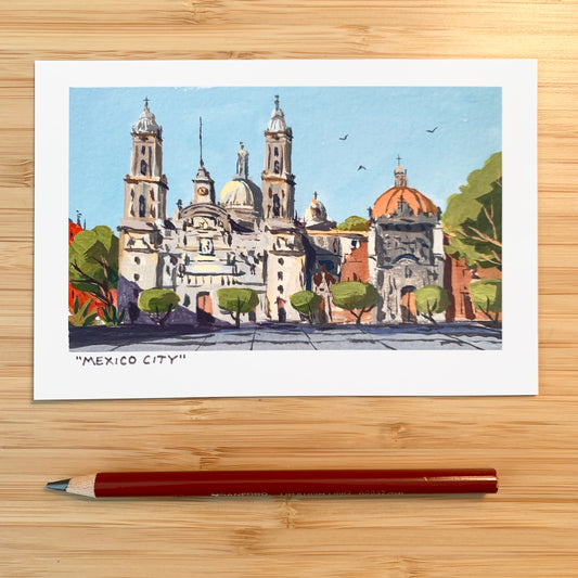4 x 6 art print of a painting of a cathedral in mexico city