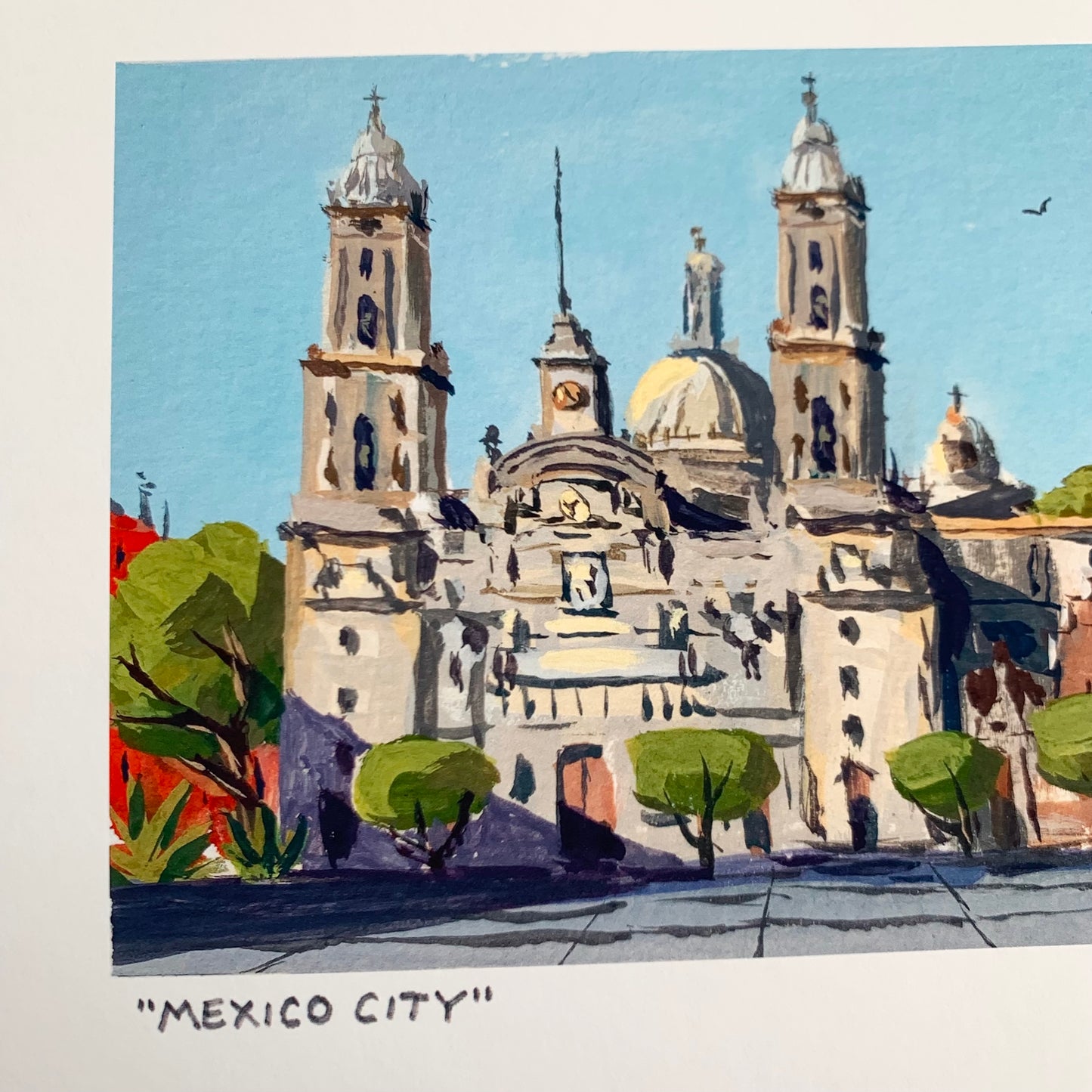 close-up of the painting of the cathedral in mexico city