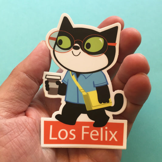 cute hipster cat holding a cup of coffee sticker for laptop