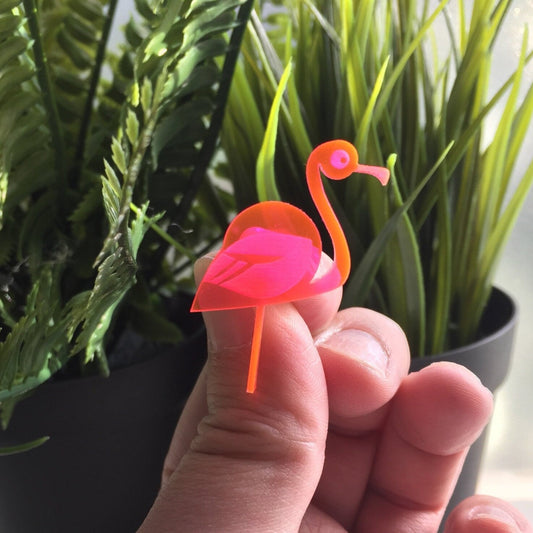 Neon Pink Flamingo pin - Translucent Day Glow - brooch - kitschy