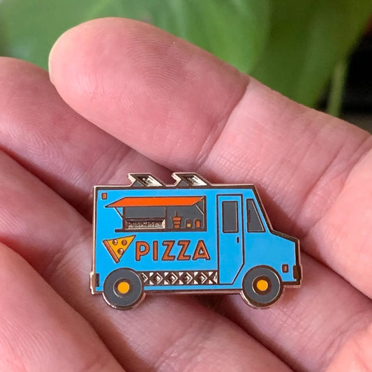 blue pizza truck enamel pin brooch