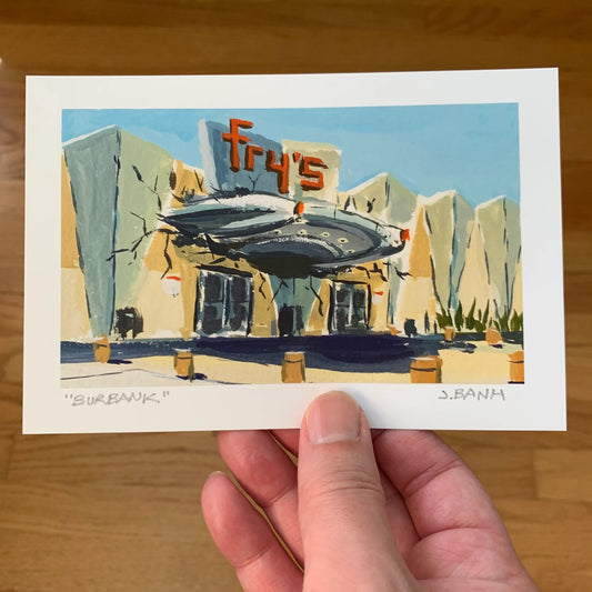 art print of fry's electronics store in burbank