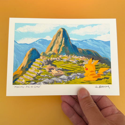 Machu Picchu with Pikachu - Fan Art Mashup -Machu Pic-A-Chu - 5 x 7