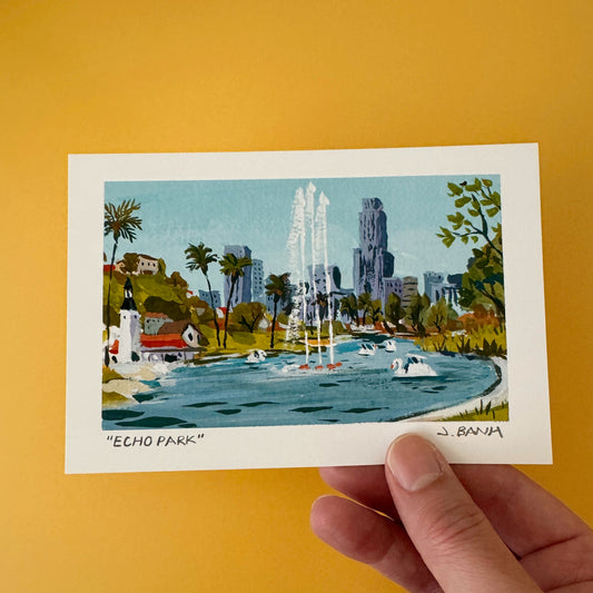 Echo Park- Los Angeles Art Print Series - Plein Air Painting Print - The Swans