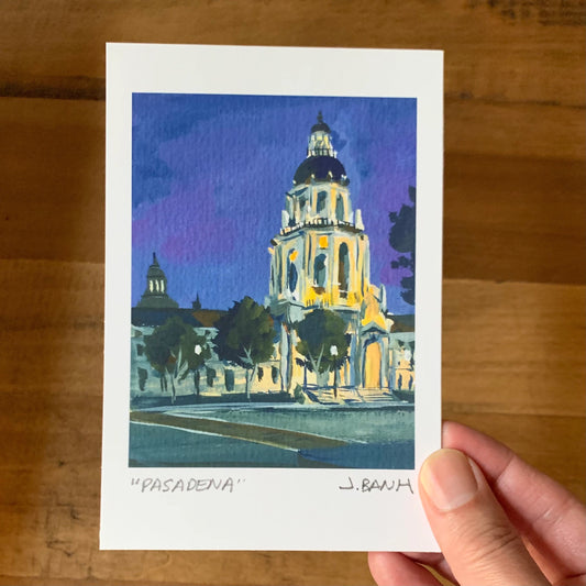 art print of pasadena city hall at night